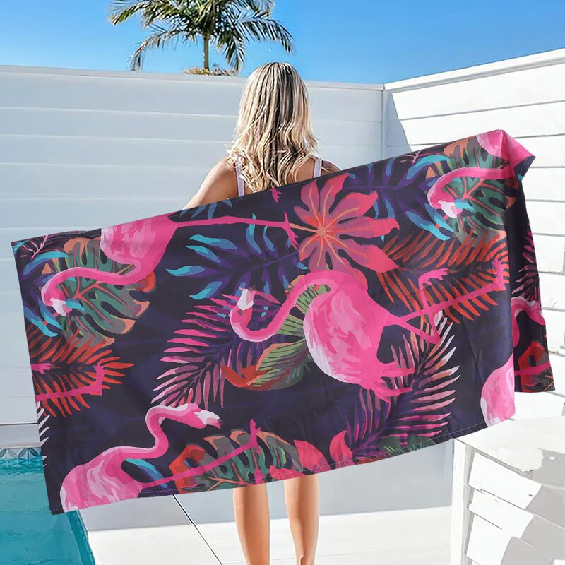 Cross-Border Beach Towel Cartoon Pink Flamingo Printed Bath Towel Microfiber Sports Towel Amazon Wholesale