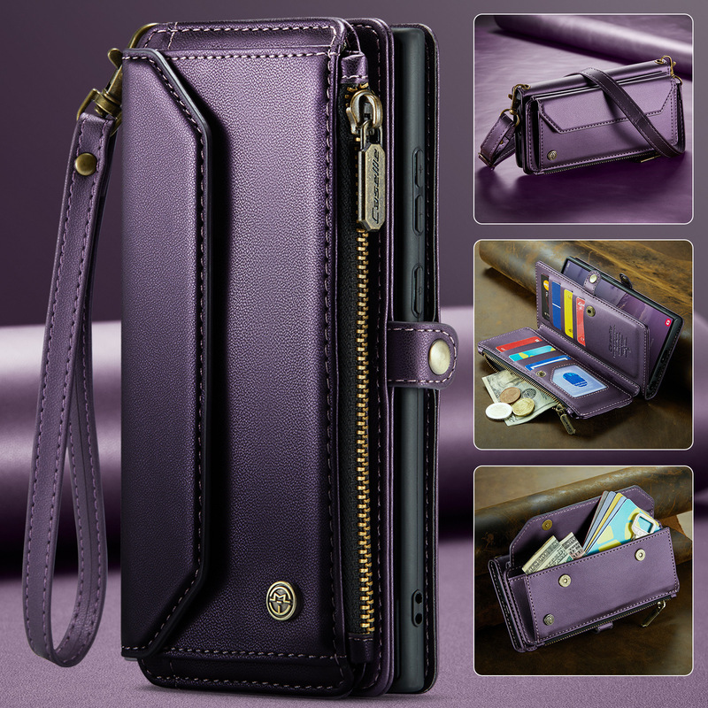 Suitable for Samsung S25Fe Mobile Phone Case S26/S10Plus Wallet Style S24Ultra Shoulder Strap Lanyard Card Holder Leather Case