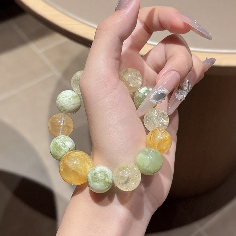 迢茉 天然水晶岫玉柠檬晶青提奶盖手串手链送闺蜜礼物批发配证书|undefined