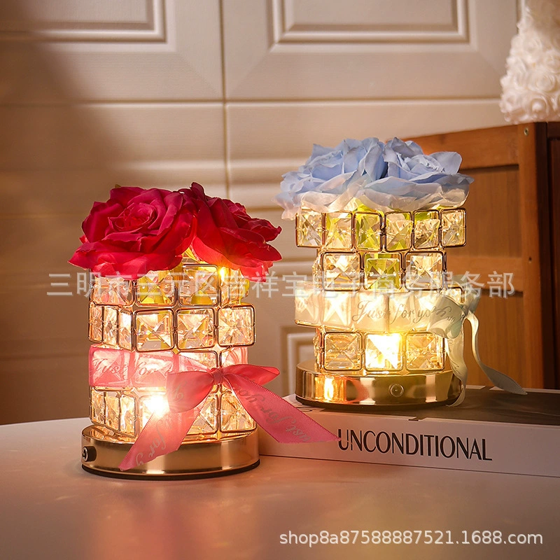 Новый День Святого Валентина Роза Кристалл Настольная лампа Подарок Подарок Подарок Подарок Подарок На День Рождения Спальни Прикроватные украшения