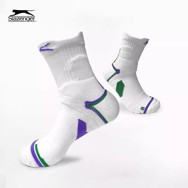Slazenger professional tennis socks for men and women, breathable towel-soled mid-calf socks for badminton
