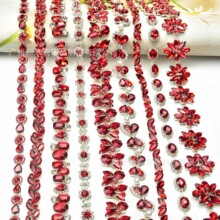 批发红色系列花式水钻链烧焊码链DIY服装腰链辅料鞋包装饰品配件