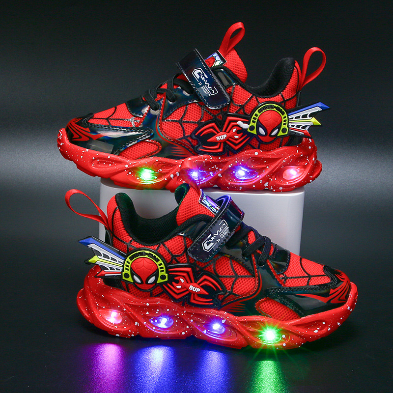 Wholesale children's sports shoes with lights 2024 spring and autumn new style plus velvet warm boys' shoes for small and medium-sized children running shoes