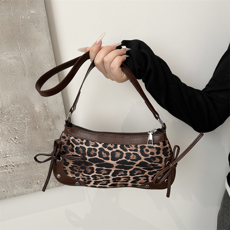 Bag Women's Fashion 2025 New Bow Leopard Shoulder Hand Underarm Bag Cross-border Fashion Bag
