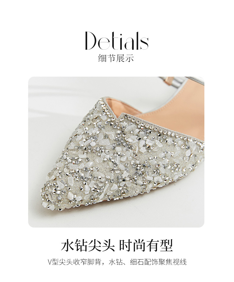 Sandal đính đá nữ đế thấp quai mảnh phối váy — BL139 màu bạc chi tiết 10