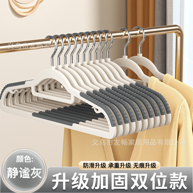 滑り止め、跡が残らないダブル衣類ハンガー、厚みのある家庭用乾燥および湿式両用肩角防止プラスチック衣類ハンガー、衣類サポート|undefined