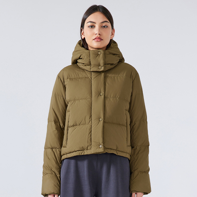 Otoño e invierno 2025 nueva chaqueta de plumón térmica de cuello doble puerta chaqueta de plumón casual femenina con capucha impermeable y resistente al viento