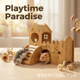 跨境木质仓鼠窝金丝熊仓鼠躲避屋宠物造景洞穴玩具带梯子仓鼠城堡