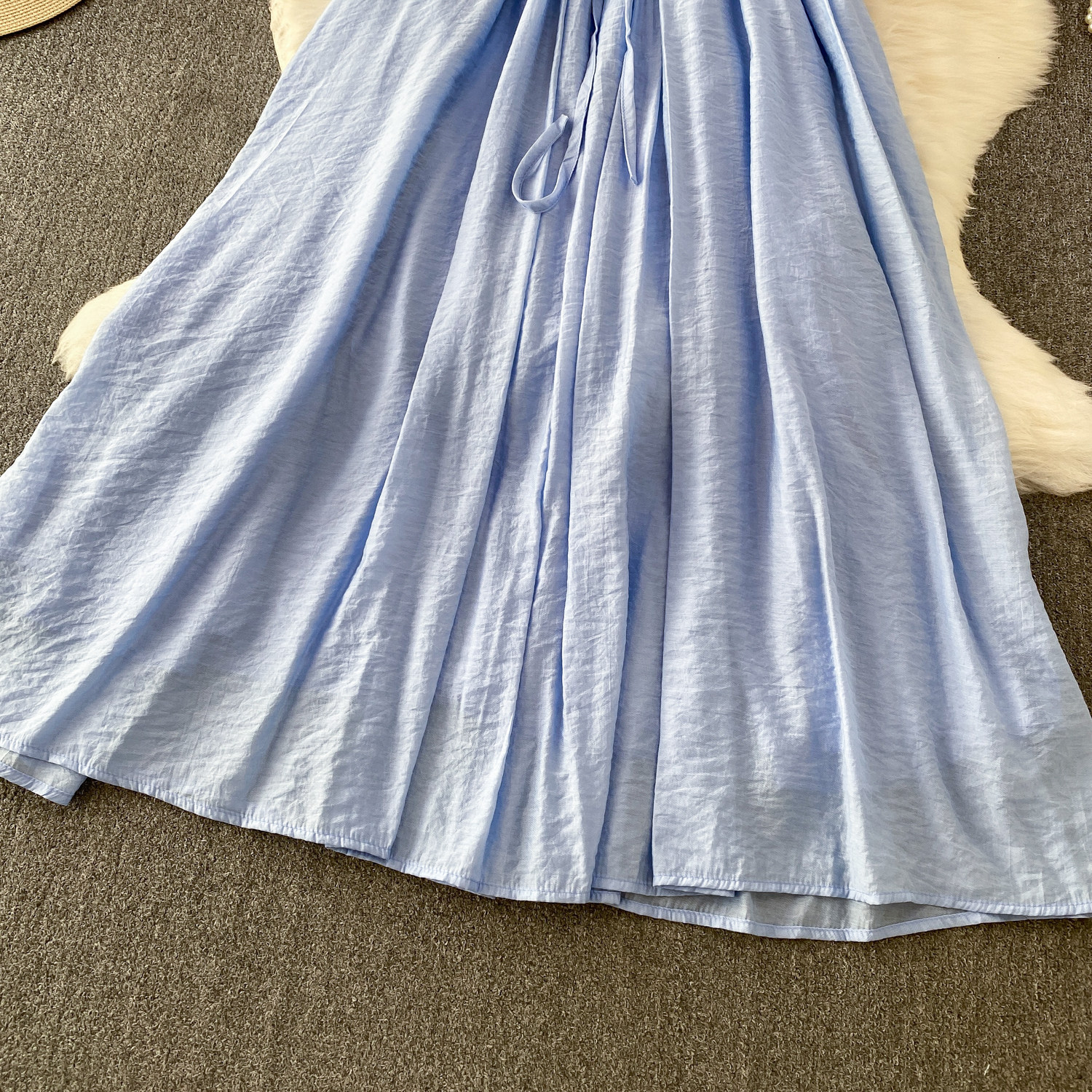 Women's French Style Tie Neck Puff Sleeve Dress Gentle Elegant Summer Casual Long Dress Simple Commuting Style_ecoleips.com