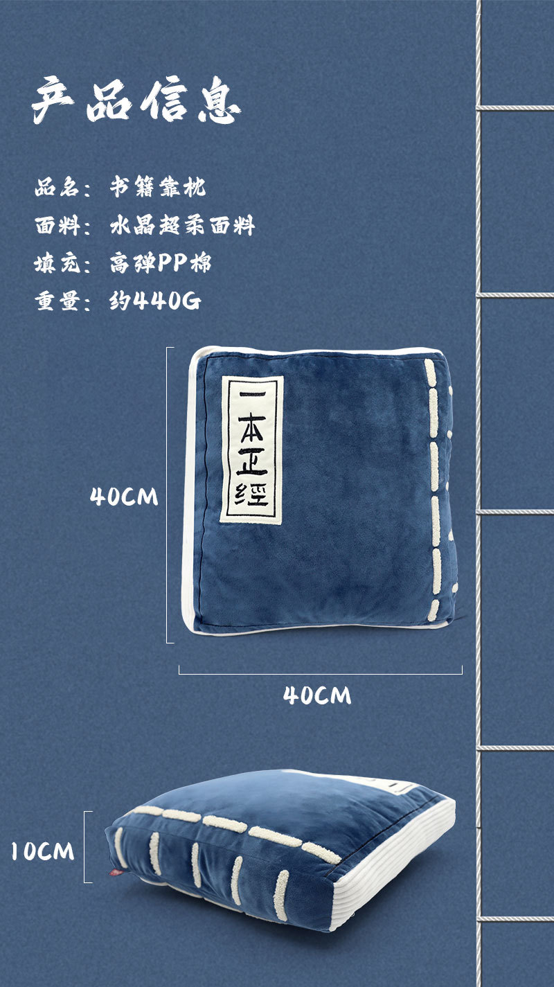 Cartoon Creative Serious Wealth-Booster Guide Book Pillow Office Lumbar Pillow Cushion Backrest Waist Pad