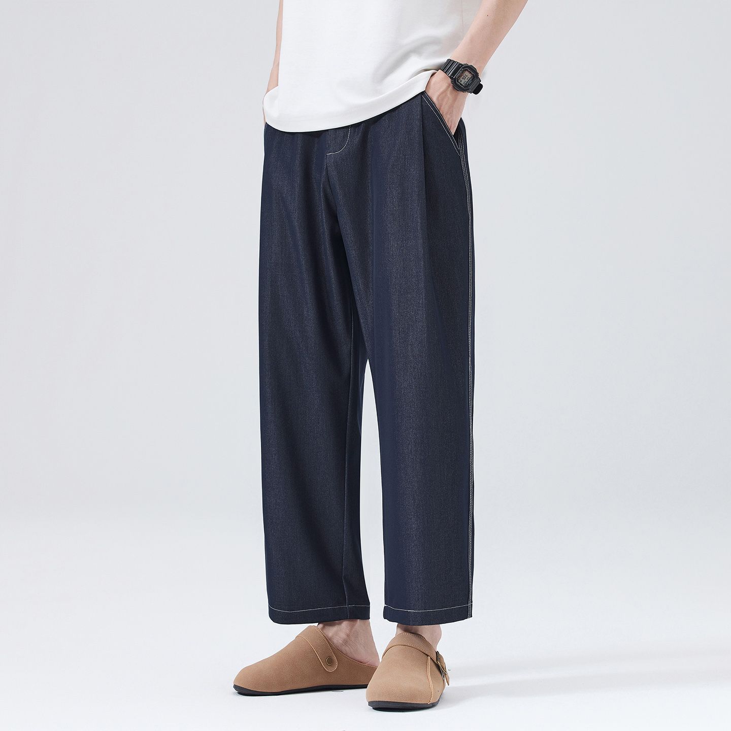 Mingge | 2025 Summer Thin Cool Old Money Style Jeans Men's Loose Wide Leg Straight Casual Nine-Point Pants
