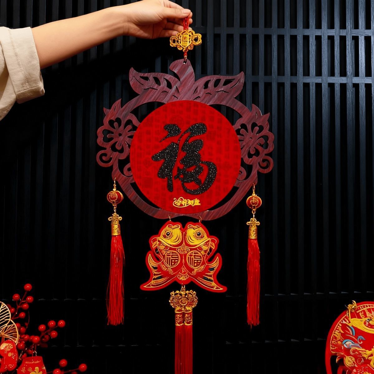 【木制挂件】新年平安福牌挂件墙面玄关客厅新春福字挂件工艺品