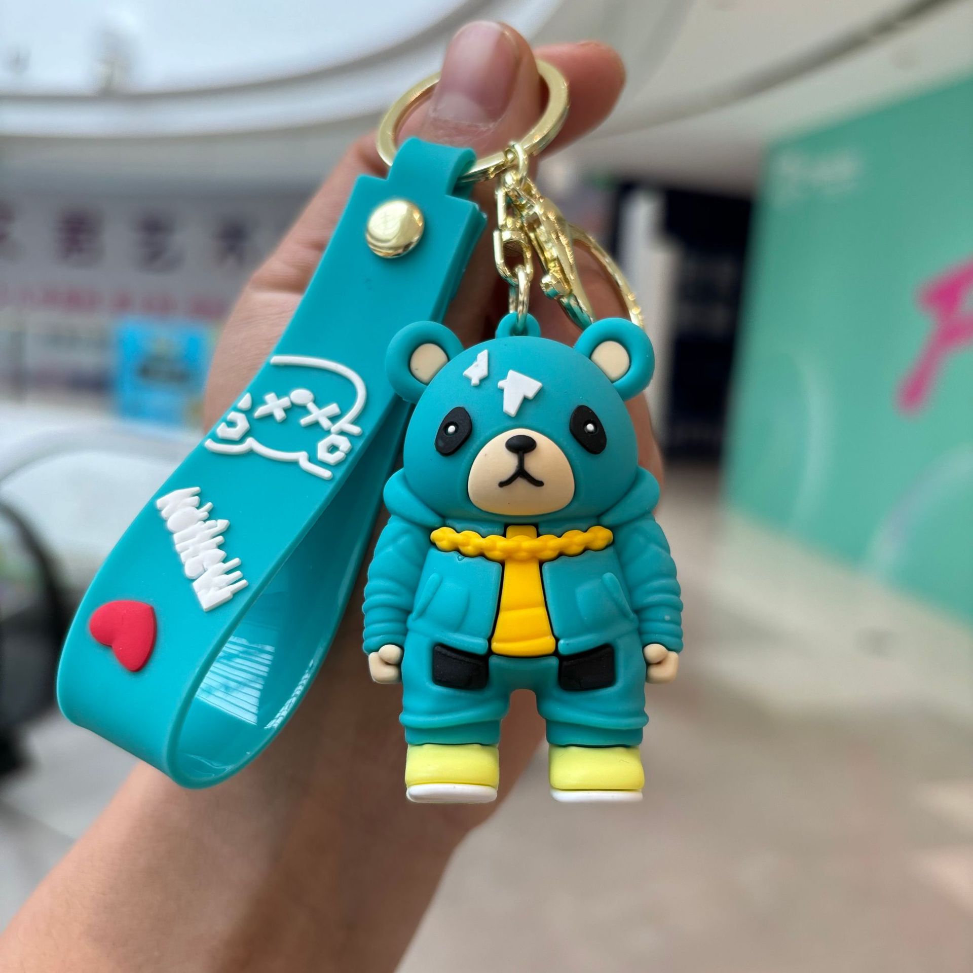 Caricatura de dibujos animados trajes osos lindos colgantes bolsos accesorios llaveros de automóviles muñeca máquina regalo pequeño