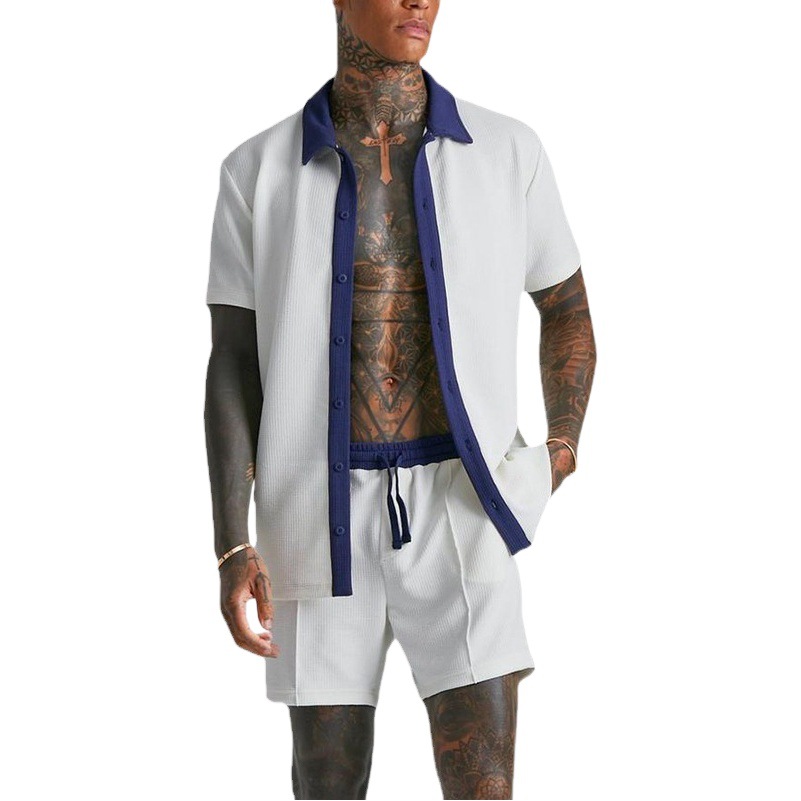 2024 traje deportivo de ocio para hombres de suministro transfronterizo Amazon camisa de manga corta cardigan shorts hombres al por mayor