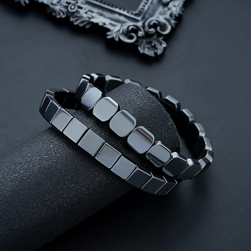 Cross-Border Hot Selling Square Black Gallstone Bracelet for Men Italian Elastic Mix and Match Bracelet Fashion Beaded Accessories Wholesale Cross-Border Hot Selling Square Black Gallstone Bracelet for Men Italian Elastic Mix and Match Bracelet Fashion Beaded Accessories Wholesale