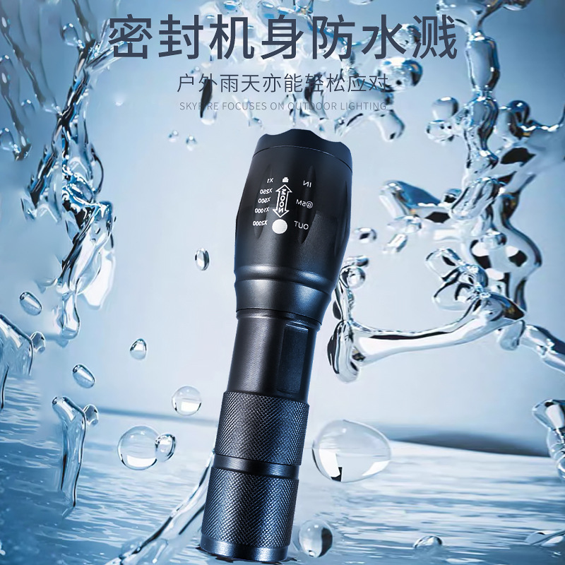 Cruz-frontera T6 aleación de aluminio linterna recargable luz fuerte enfoque telescópico regalo al aire libre linterna de iluminación de emergencia