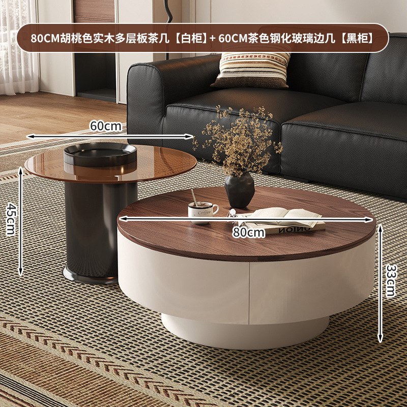 軽くて豪華なアンティークスタイルのウォールナット大小コーヒーテーブルの組み合わせ、モダンな家庭用小型アパートラウンドリビングルーム、シンプルな無垢材のハイエンド|undefined