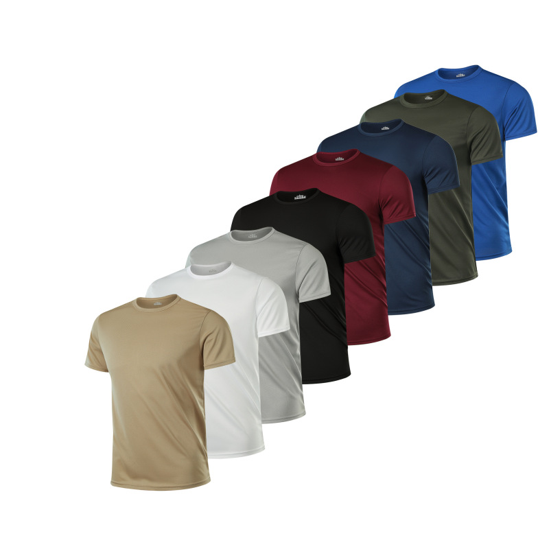8-Pack Summer Men's Casual Sports Short-Sleeved Tops Quick-Drying Round Neck Running Pure Color T-Shirts