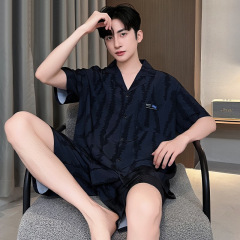 2025新款冰丝睡衣男短袖夏季青少年学生时尚可外穿男士家居服套装