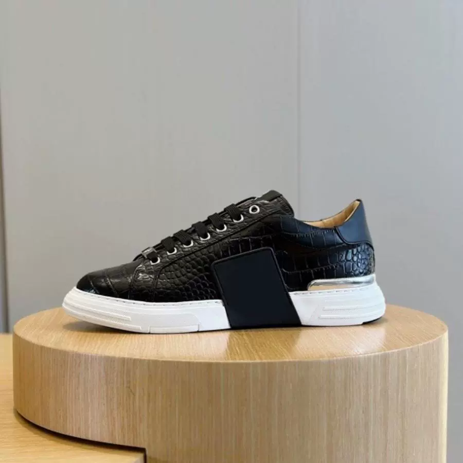 Европейская и американская стильная спортивная мужская обувь на толстой подошве с высоким дном из воловьей кожи с крокодиловым узором и шестиугольным логотипом, осенне-зимние низкие кроссовки на шнуровке