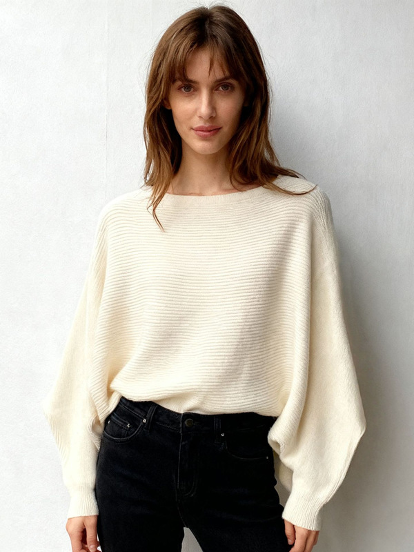 International Site In-Stock European and American Foreign Trade Off-Shoulder Batwing Sleeve Loose Knit Sweater for Women Amazon Aliexpress