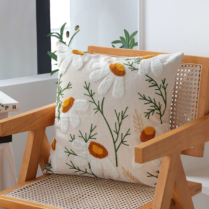 Pillow, pillowcase, sofa, Nordic style, flowered, with embroidery