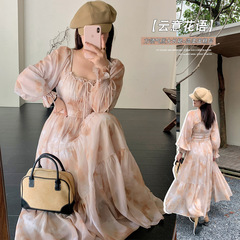 2421 Xuanchen やや太い大きいサイズのフランスの雰囲気の絞り染めドレス秋の新しい脂肪 MM ミドル丈の気質の女性のスカート