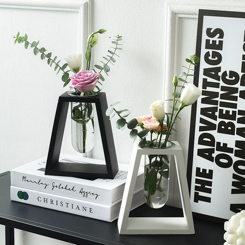 Подставка для цветов в гидропонном стиле, ретро, деревянная, для гостиной, офиса, простая декоративная подставка для цветов, настольная подставка для зеленого редиса, минималистичный стиль, цветочный горшок