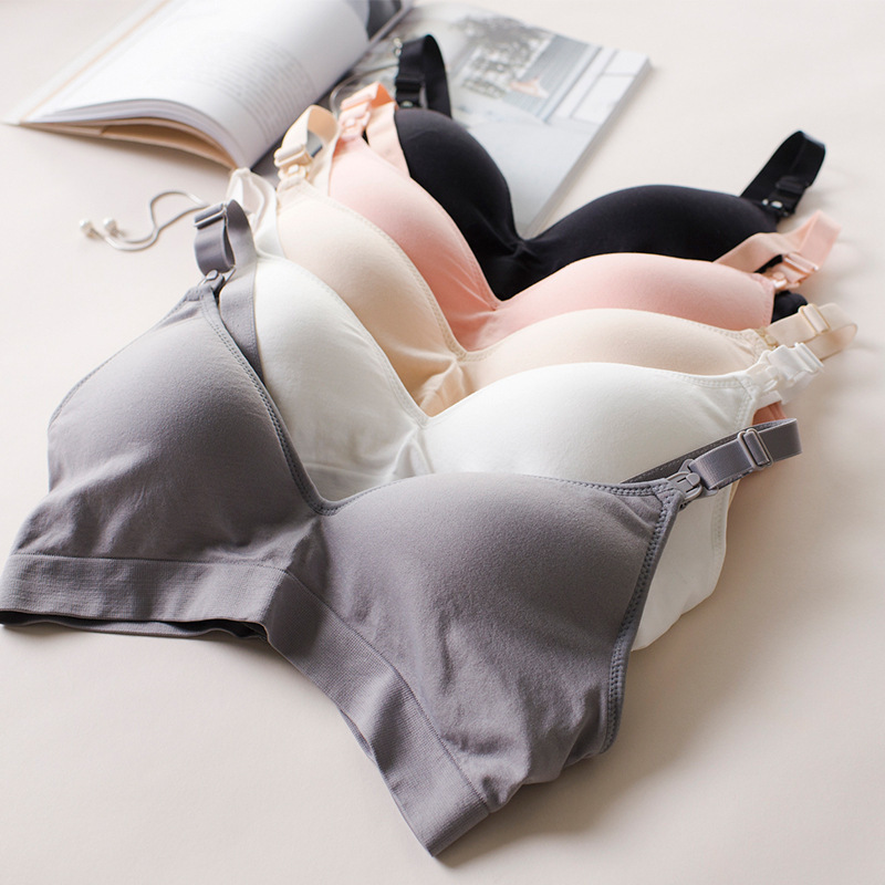Large size non-rimless underwear for pregnant women Pregnant period gathered breathable solid color comfortable feeding bra Postpartum breast milk bra