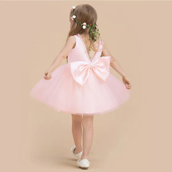 Girls Korean party birthday dinner performance wedding dress princess puffy mesh bow pearl dress wholesale