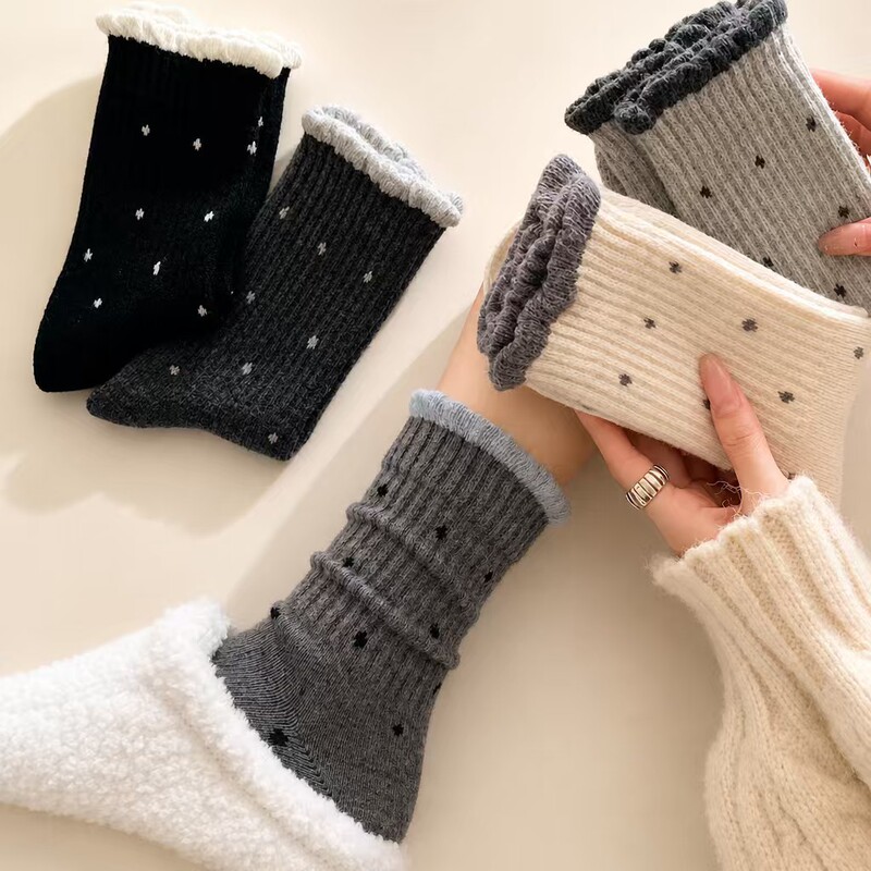 Lace Polka Dot Mid-Calf Women's Socks, Retro Versatile Slouch Socks, Factory Ready Stock, Supports Mixed Batch Orders Lace Polka Dot Mid-Calf Women's Socks, Retro Versatile Slouch Socks, Factory Ready Stock, Supports Mixed Batch Orders