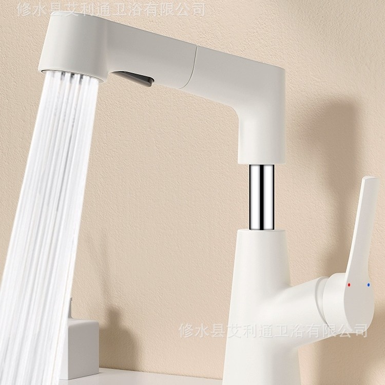 Grifo Extraíble para Lavabo de Cobre Agua Fría y Caliente para Baño
