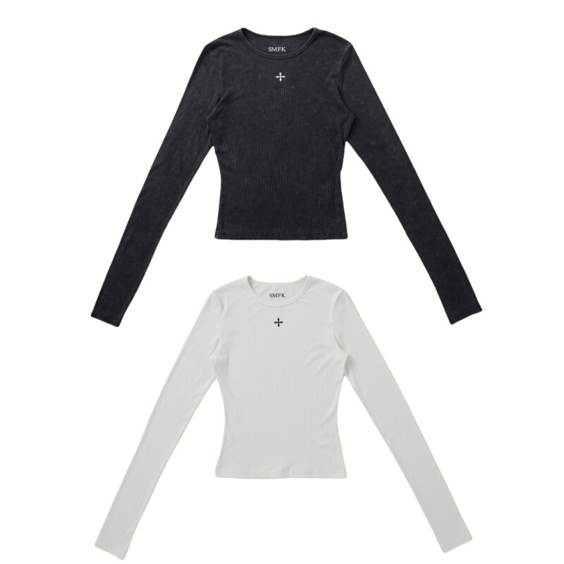 Smfk Storm Faded Silk Sports Long Sleeve Top Classic Slim Extra Long T-Shirt Autumn New Product