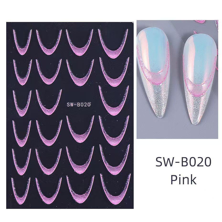 Polvo brillante gradiente pegatinas de uñas francesas ins viento oro y plata brillante azul rosa francés sonrisa pegatinas de uñas