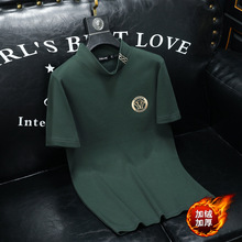 2025秋冬新款男士中领短袖打底衫加绒加厚时尚休闲青少年T恤衫男