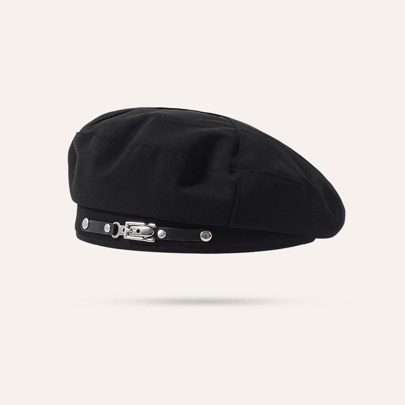 Botón de metal boina negra mujer primavera y otoño cara pequeña sombrero octogonal sombrero invierno retró retró retrospectiva pintor sombrero