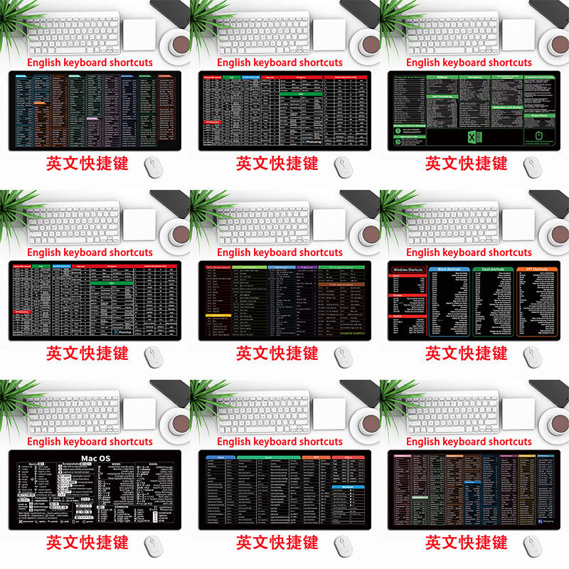 Popular English Version Shortcut Key Mouse Pad Wholesale Advertising E-Sports Mouse Pad Manufacturer Mouse Pad Mouse Pad