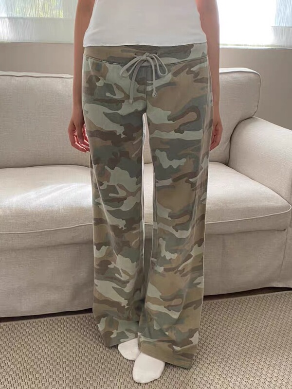 Bm Style New American Camouflage Elastic Waist Drawstring Casual Straight-Leg Pants for Women, Loose and Versatile, Slimming Long Pants