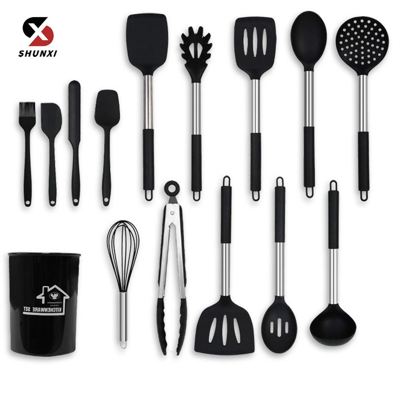 Silicona transfronteriza de acero inoxidable juego de 15 piezas de cocina casera espátula cuchara sartén antiadherente pala de silicona juego de utensilios de cocina