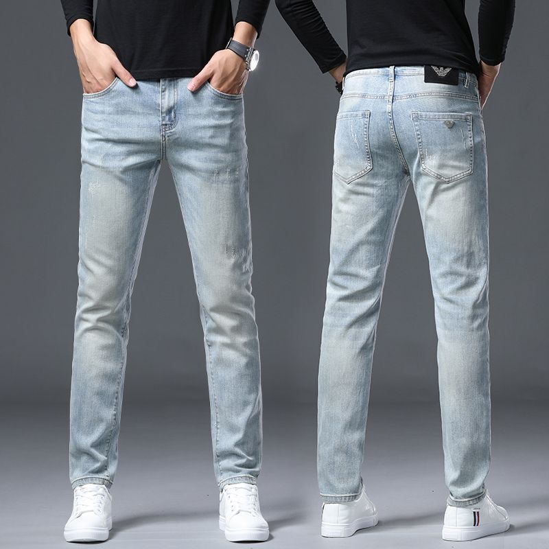Autumn and Winter New European-Style Light Blue High-End Men's Jeans, Slim Fit Versatile Straight-Leg Casual Pants Autumn and Winter New European-Style Light Blue High-End Men's Jeans, Slim Fit Versatile Straight-Leg Casual Pants