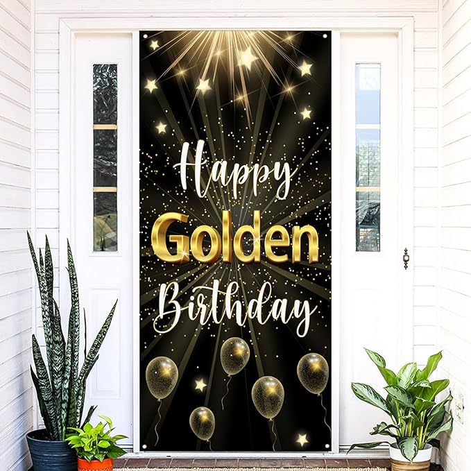 Cross-Border Hot Style Golden Birthday Fireworks Blooming Golden Balloon Door Width Birthday Party Courtyard Decoration Celebration Hanging Cloth