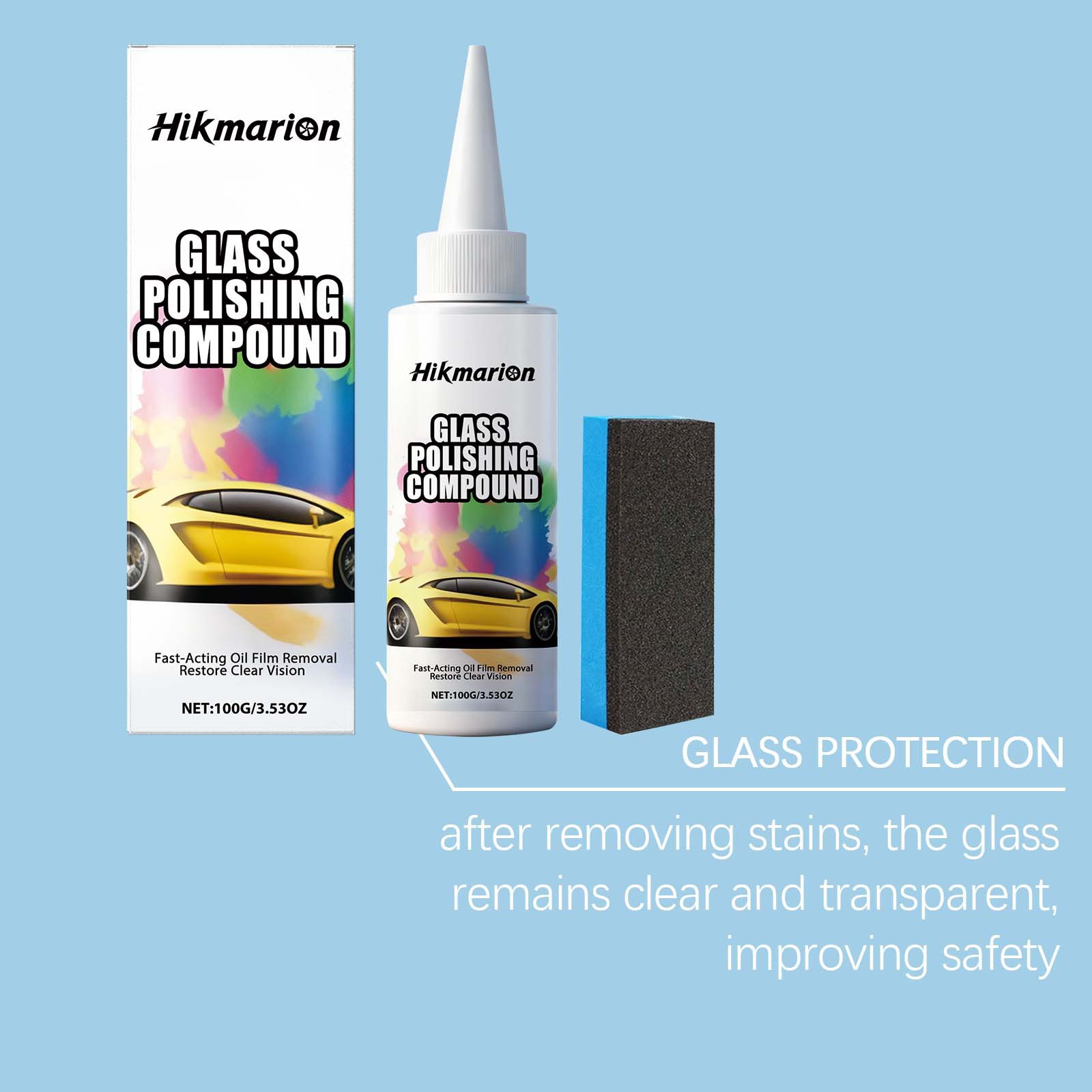Hikmarion Glass Polishing Paste Cleans Glass Oil Film Removes Coating Clear Vision Car Maintenance
