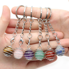 1491-Key pendant crystal ball lantern keychain amethyst and white crystal spring ball detachable bag hook