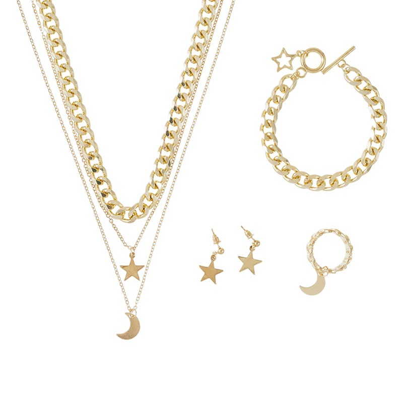 Nuevo Oriente Medio Venta caliente estrella Luna colgante collar pulsera anillo pendientes joyería traje 1052
