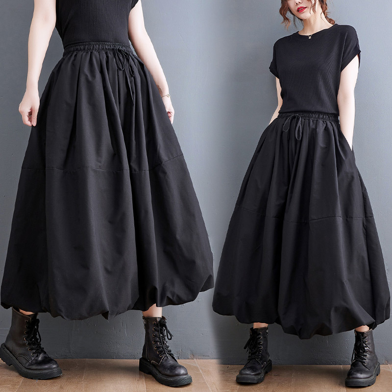 Real Shot of 2025 Spring New Style Retro High-Waisted Slimming Look Black Lantern Skirt Tutu Skirt Women's Long Skirt