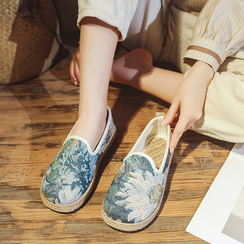 Новые идиллические льняные старые пекинские туфли студентки холст туфли ленивые педали повседневные дышащие рыбацкие туфли