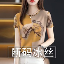 清仓捡漏~高档女装夏季冰丝短袖显瘦减龄薄款恤女上衣