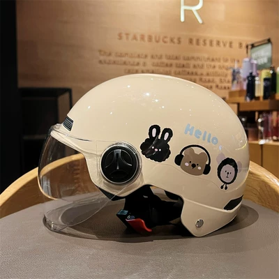 Cartoon-Style Motorcycle Helmet for: Motosiklet kaskı (dəbilqə) - khaki-transparent-short-lens-3c-certification