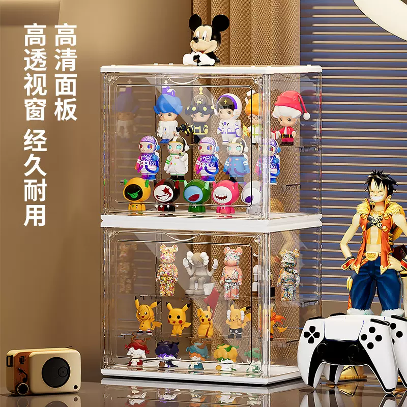 泡泡玛特盲盒收纳展示架防尘大容量阶梯式PET展示盒拉布布收纳盒