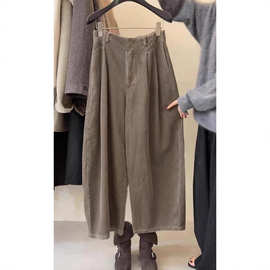 复古韩版灯芯绒阔腿裤女秋冬2025新款小个子百搭遮跨休闲裤